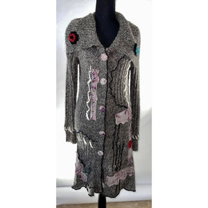 Monroe & Main Patchwork Cardigan Medium Embroidered Gray